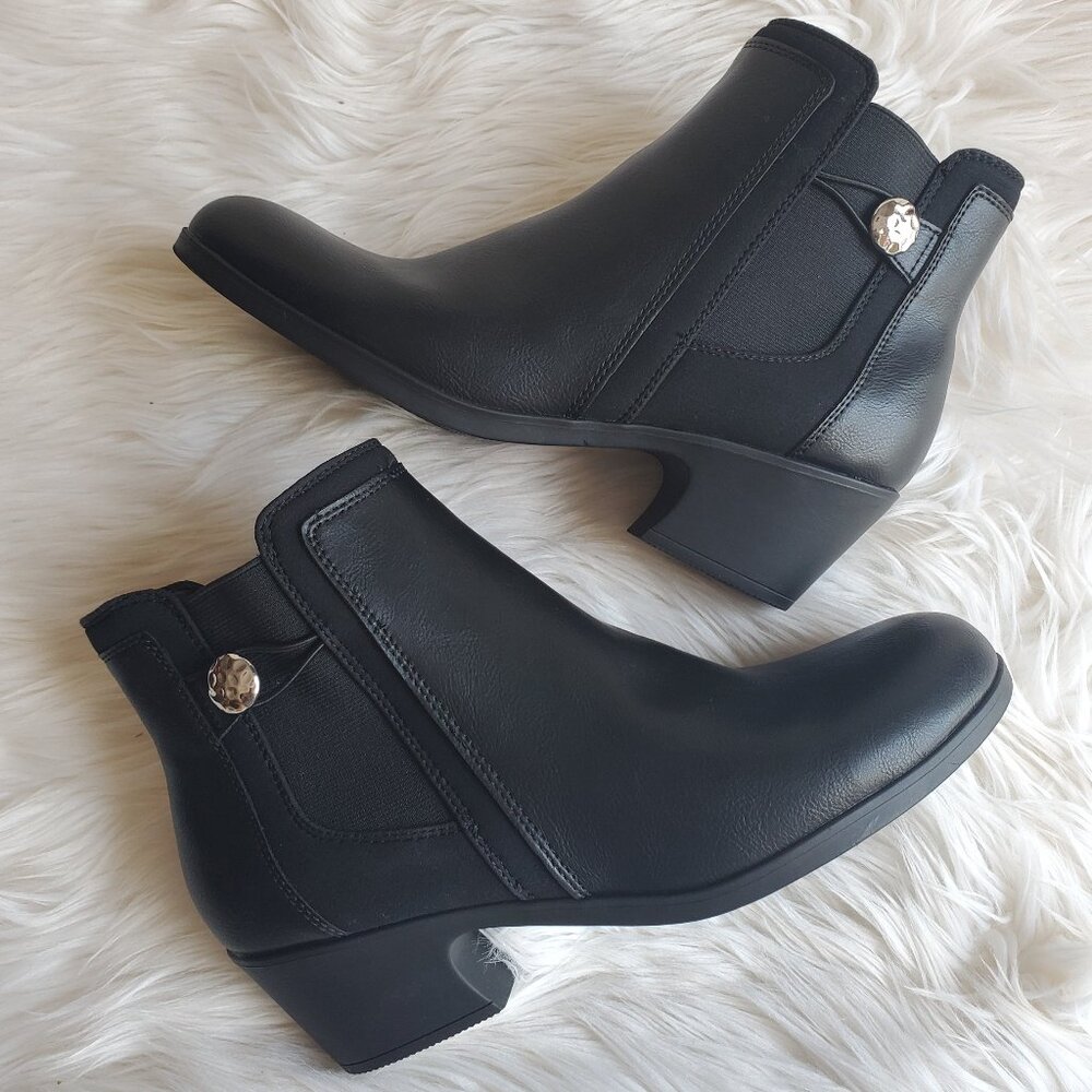 Flex Step Milani Black Zipper Block Heel Ankle Boots SZ 11